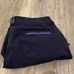 Smart Pak Hadley ribbon trim knee patch breeches in navy, size 36L